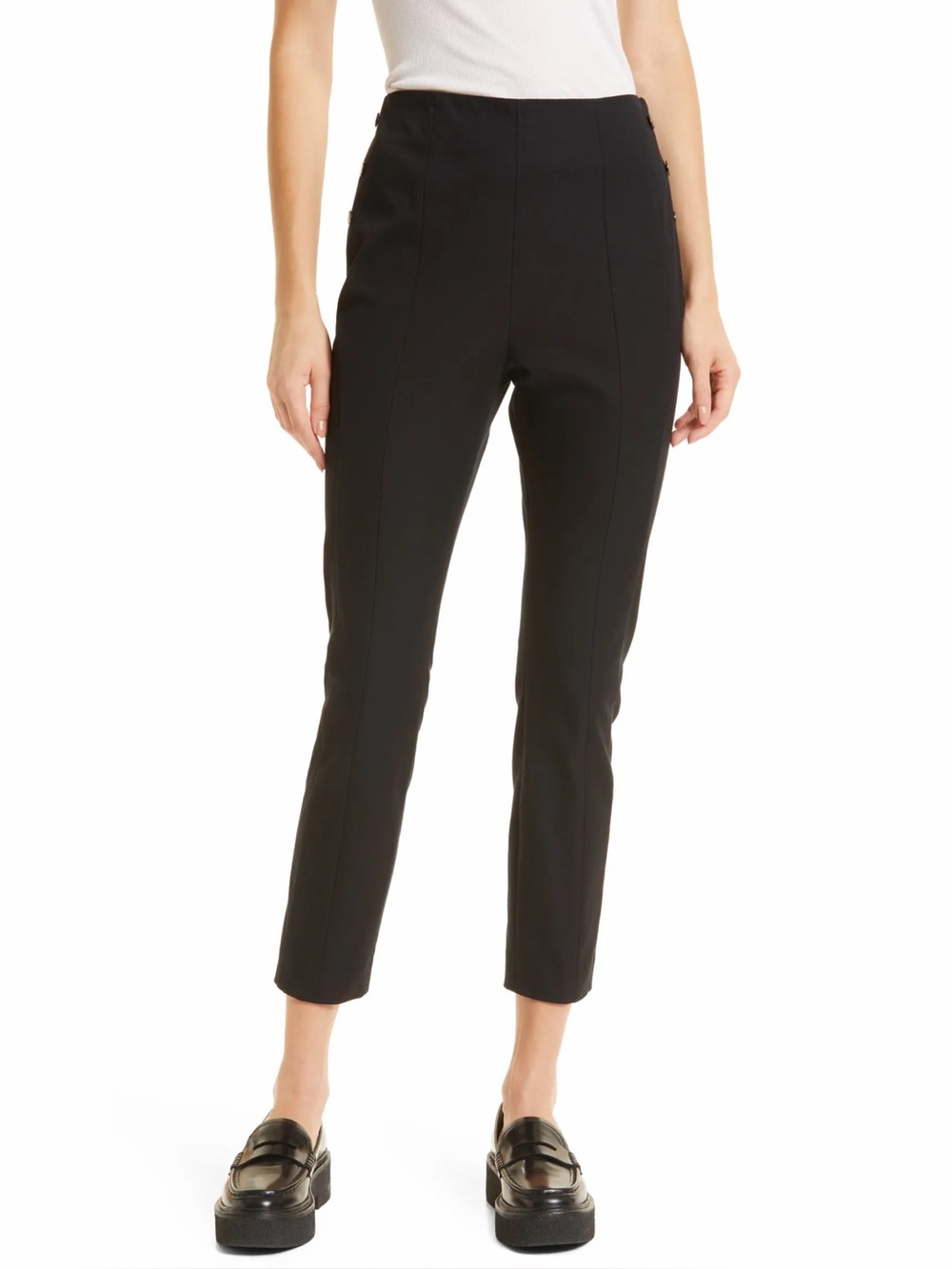 Ted Baker LIROI High Waist Button Detail Pants Size 4 (XL) Black Skinny Stretch